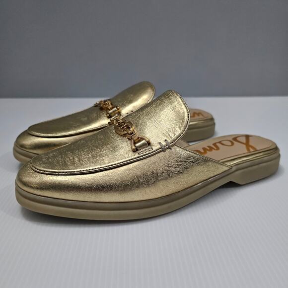 Sam Edelman Kira Mule Size 7 Metallic Amber Gold Leather Horsebit Flat Loafer - Picture 1 of 13